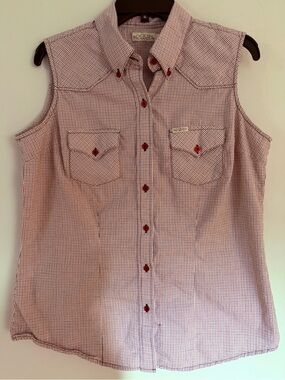 Rockies Button-Up Red Check Sleeveless Western Top Women’s L Large